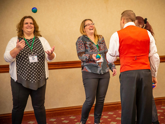 Circus acts workshop for business breakout session - corporate entertainment ideas